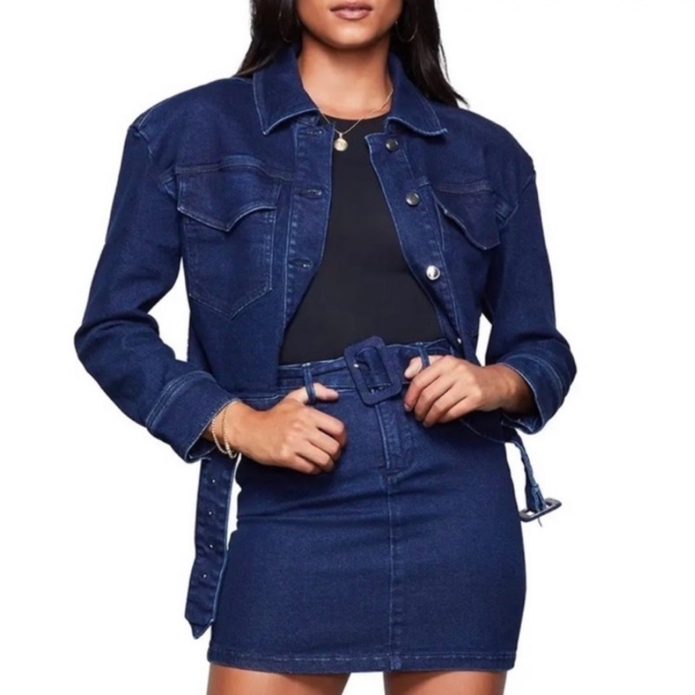 Good American Cropped Dark Denim Moto Jacket New With Tags